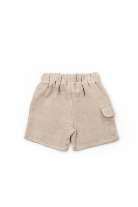 Set tricou ecru cu pantaloni scurti TeddyBear, 100% bumbac organic, BabyCosy [6]