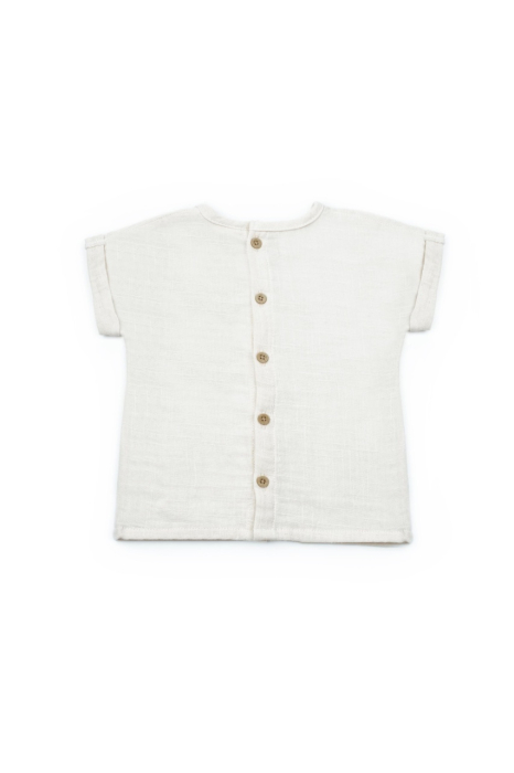 Set tricou ecru cu pantaloni scurti TeddyBear, 100% bumbac organic, BabyCosy [4]