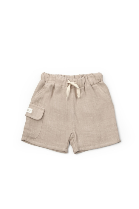 Set tricou ecru cu pantaloni scurti TeddyBear, 100% bumbac organic, BabyCosy [7]
