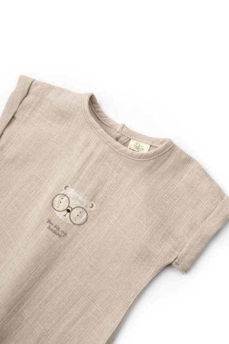 Set tricou maro cu pantaloni scurti TeddyBear, 100% bumbac organic, BabyCosy [7]