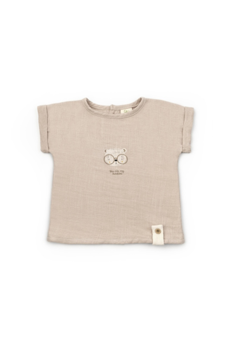 Set tricou maro cu pantaloni scurti TeddyBear, 100% bumbac organic, BabyCosy [2]