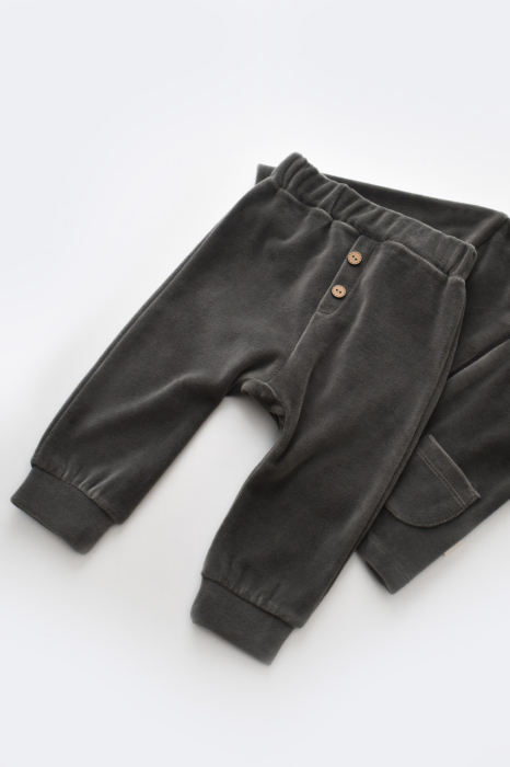 Set Ursulet cu bluzita cu fermoar si gluga si pantaloni lungi din 80%bumbac organic si 20% poliester - Antracit, BabyCosy [7]