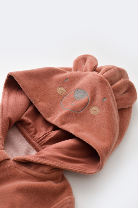 Set Ursulet cu bluzita cu fermoar si gluga si pantaloni lungi din 80%bumbac organic si 20% poliester - Caramiziu, BabyCosy [4]