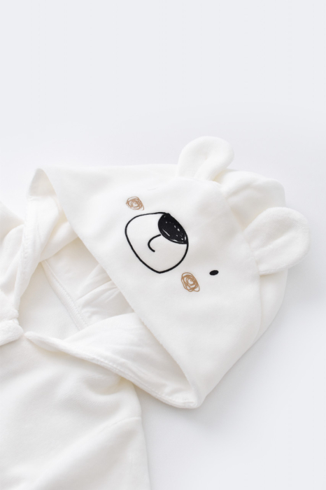 Set Ursulet cu bluzita cu fermoar si gluga si pantaloni lungi din 80%bumbac organic si 20% poliester - Ecru, BabyCosy [4]