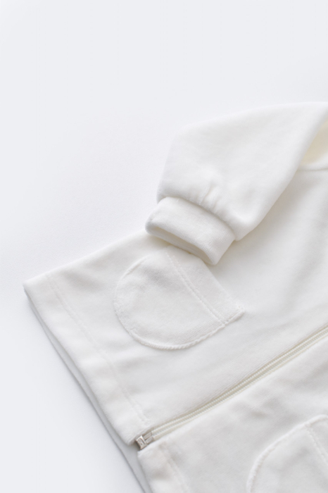 Set Ursulet cu bluzita cu fermoar si gluga si pantaloni lungi din 80%bumbac organic si 20% poliester - Ecru, BabyCosy [7]