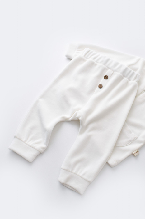 Set Ursulet cu bluzita cu fermoar si gluga si pantaloni lungi din 80%bumbac organic si 20% poliester - Ecru, BabyCosy [8]