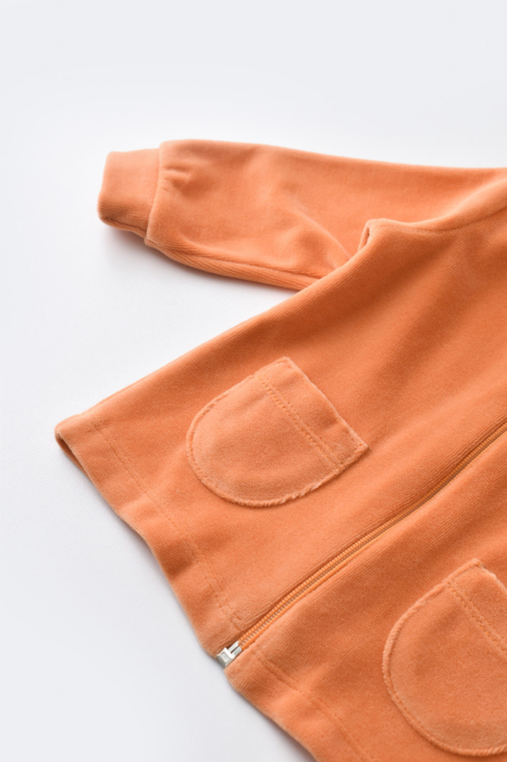 Set Ursulet cu bluzita cu fermoar si gluga si pantaloni lungi din 80%bumbac organic si 20% poliester - Portocaliu, BabyCosy [4]