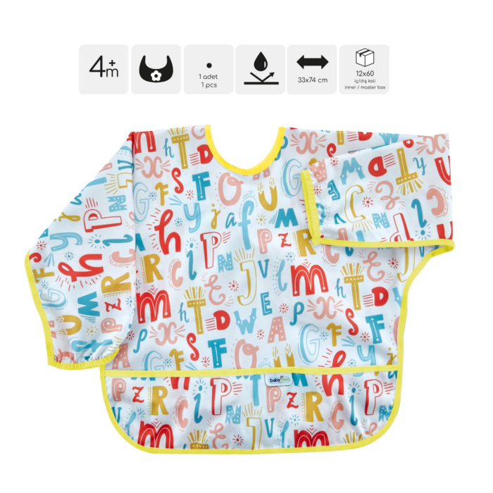 Sort cu maneci pentru activitati BLW, BabyJem, 33x74 cm (Model: Alfabet) [12]