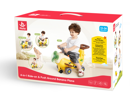Jucarii pentru bebelusi - AVION INTERACTIV 4 IN 1 RIDE ON SI MANER DE IMPINGERE BANANA
