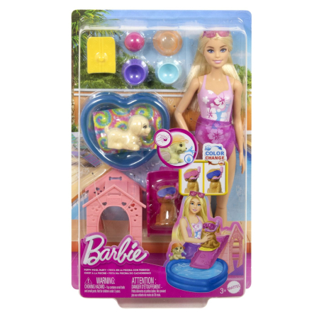 Papusi si accesorii - BARBIE COLOR CHANGE PETRECEREA CATELUSULUI LA PISCINA