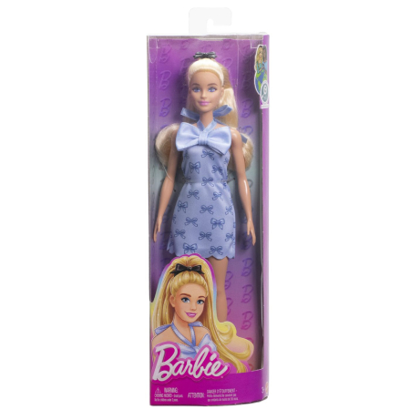 Papusi si accesorii - BARBIE FASHIONISTAS PAPUSA BARBIE BLONDA CU ROCHIE ALBASTRA CU FUNDITE