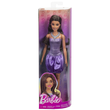 Papusi si accesorii - BARBIE FASHIONISTAS PAPUSA BARBIE BRUNETA CU ROCHIE MOV CU PAIETE