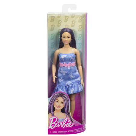 Papusi si accesorii - BARBIE FASHIONISTAS PAPUSA BARBIE CU PARUL MOV SI ROCHITA CU FLUTURASI