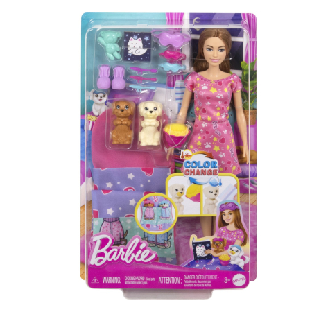 Papusi si accesorii - BARBIE PAPUSA BARBIE FAMILY SET PETRECERE CU 2 CATELUSI COLOR CHANGE