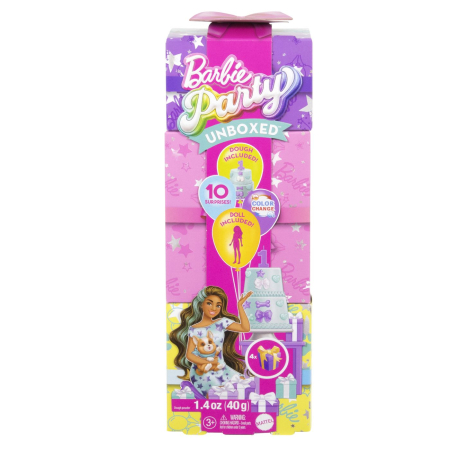 Papusi si accesorii - BARBIE PAPUSA PARTY UNBOXED REVEAL BRUNETA