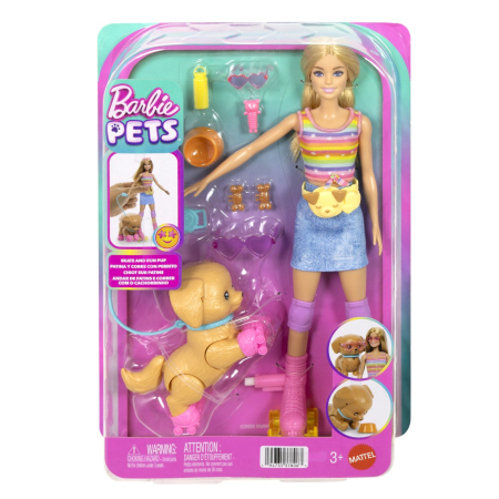 Papusi si accesorii - BARBIE PETS SET PAPUSA BARBIE CU PATINE CU ROTILE CATEL SI ACCESORII
