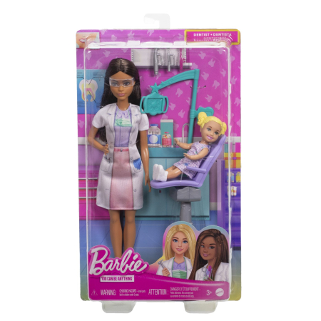 Papusi si accesorii - BARBIE SET DE JOACA PAPUSA BARBIE BRUNETA FACE CARIERA STOMATOLOG