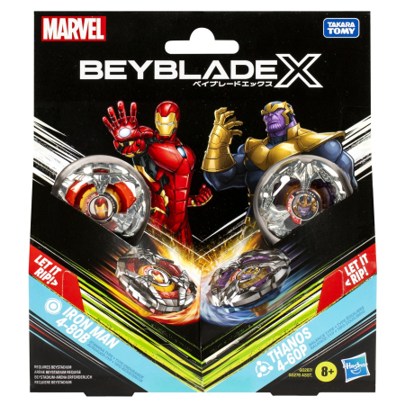 Figurine cu eroi si personaje - BEYBLADE X MARVEL SET DUO IRON MAN 4-80B SI THANOS 4-60P