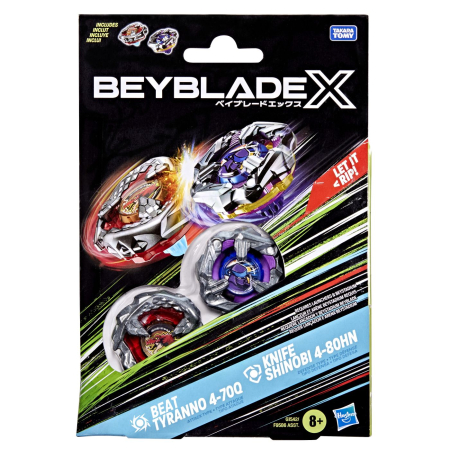Figurine cu eroi si personaje - BEYBLADE X PACHET DUO BEAT TYRANNO 4-70Q SI KNIFE SHINOBI 4-80HN