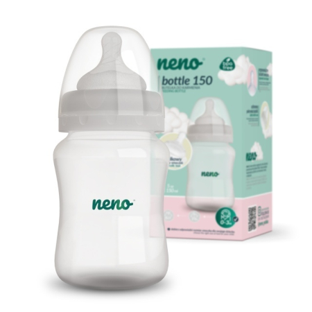 Accesorii hrănire bebeluși - Biberon Neno 150 ml cu tetina silicon, anti-colici, debit lent