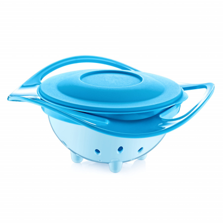 Accesorii hrănire bebeluși - Bol multifunctional cu capac si rotire 360 grade BabyJem Amazing Bowl (Culoare: Bleu)