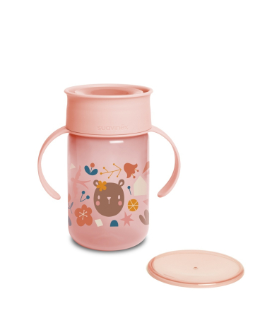 Accesorii hrănire bebeluși - Cană antrenament 360°, 340 ml, roz, Forest, Suavinex