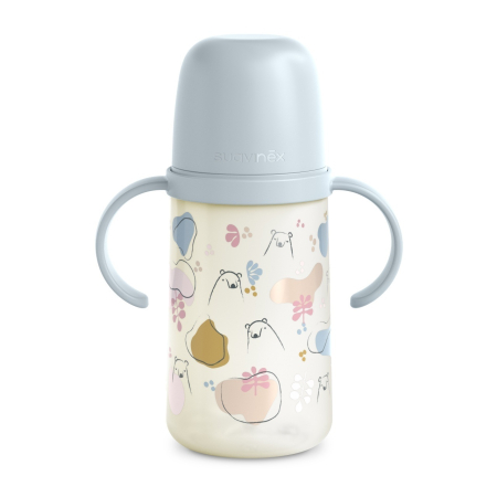 Accesorii hrănire bebeluși - Cana cu muștiuc din silicon, 270 ml, Bears, albastru, Suavinex