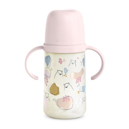 Accesorii hrănire bebeluși - Cana cu muștiuc din silicon, 270 ml, Bears, roz, Suavinex