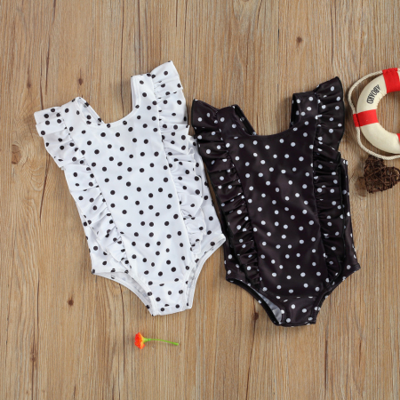 Costume de baie copii - Costum de baie cu bulinute alb/negru Drool - Alb