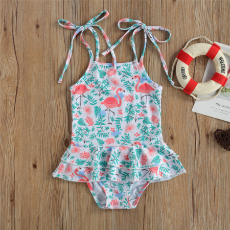 Costume de baie copii - Costum de baie cu volan si bretelute Drool - Flamingo