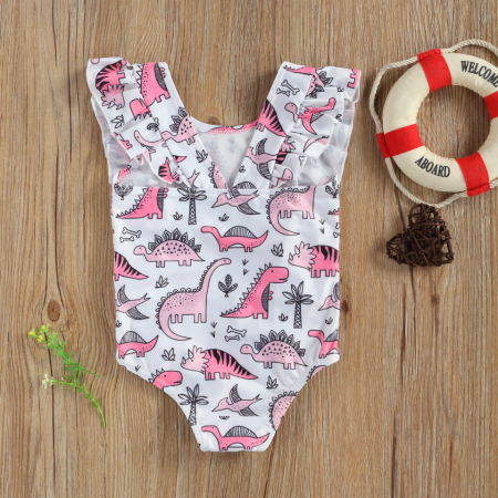 Costume de baie copii - Costum de baie Jurassic Drool - Dinozauri roz