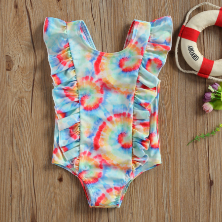 Costume de baie copii - Costum de baie multicolor cu volanne verticale Drool