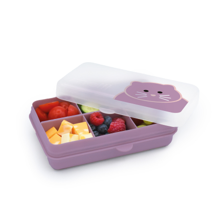 Accesorii hrănire bebeluși - CUTIE SNACK 6 COMPARTIMENTE, MELII, PRINT PISICA