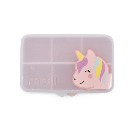 Accesorii hrănire bebeluși - CUTIE SNACK 6 COMPARTIMENTE, MELII, PRINT UNICORN