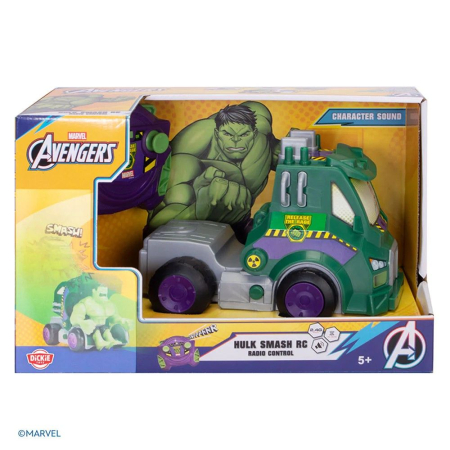 Mașinuțe cu telecomandă - DICKIE TOYS MARVEL RAZBUNATORII MASINA RC CU TELECOMANDA 2.4GHz HULK SMASH CU SUNETE SCARA 1 LA 24