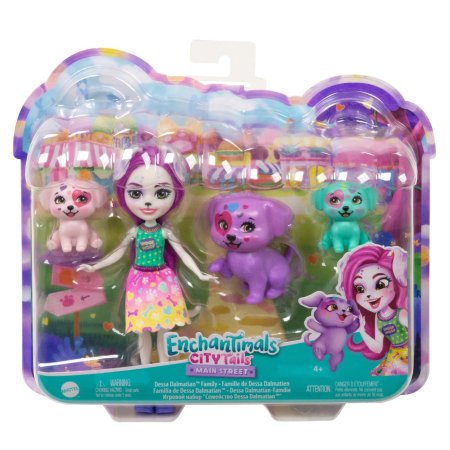 Papusi si accesorii - ENCHANTIMALS CITY TAILS MAIN STREET FAMILIA DESSEI DALMATIAN