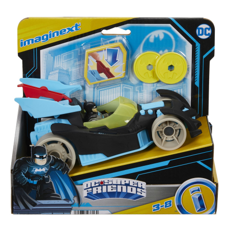 Masinute, Motociclete, Elicoptere, Avioane - FISHER PRICE IMAGINEXT DC SUPER FRIENDS VEHICUL CU FIGURINA BATMAN CU COSTUM GRI
