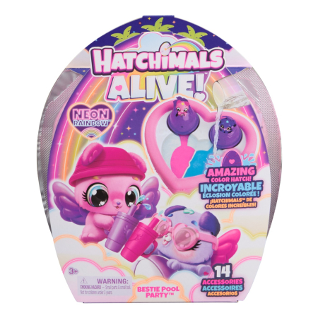 Figurine cu eroi si personaje - HATCHIMALS ALIVE NEON RAINBOW SET PETRECERE LA PISCINA