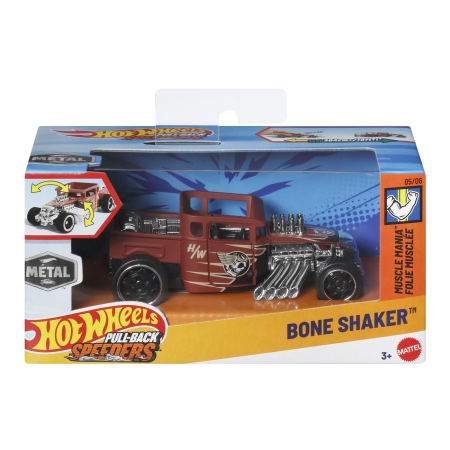 Masinute, Motociclete, Elicoptere, Avioane - HOT WHEELS MASINUTA METALICA CU SISTEM PULL BACK BONE SHAKER MUSCLE MANIA SCARA 1 LA 43