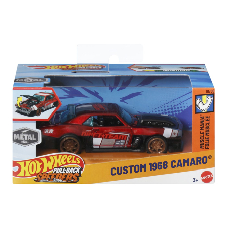 Masinute, Motociclete, Elicoptere, Avioane - HOT WHEELS MASINUTA METALICA CU SISTEM PULL BACK CUSTOM 1968 CAMARO MUSCLE MANIA SCARA 1 LA 43