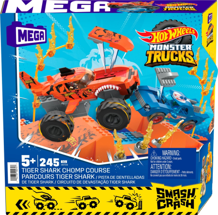 Masinute, Motociclete, Elicoptere, Avioane - HOT WHEELS MONSTER TRUCK MEGA SET CONSTRUCTIE CURSA TIGER SHARK CHOMP