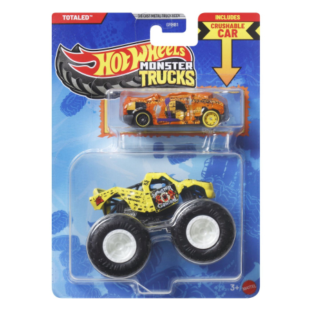 Masinute, Motociclete, Elicoptere, Avioane - HOT WHEELS MONSTER TRUCK SI MASINUTA METALICA TOTALED GALBEN