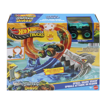 Masinute, Motociclete, Elicoptere, Avioane - HOT WHEELS MONSTER TRUCKS PISTA SPIRALA IZBIREA RECHINULUI CU 1 MASINUTA MEGA WREX INCLUSA