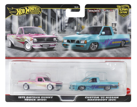 Masinute, Motociclete, Elicoptere, Avioane - HOT WHEELS PREMIUM SET 2 MASINUTE METALICE DATSUN SUNNY TRUCK SI NISSAN HARDBODY SCARA 1:64