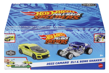 Masinute, Motociclete, Elicoptere, Avioane - HOT WHEELS SET 2 MASINUTE METALICE PULL BACK 2022 CAMARO ZL1 SI BONE SHAKER 1:43
