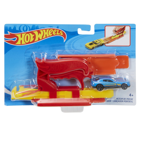 Masinute, Motociclete, Elicoptere, Avioane - HOT WHEELS SET LANSATOR PORTABIL ROSU SI MASINUTA