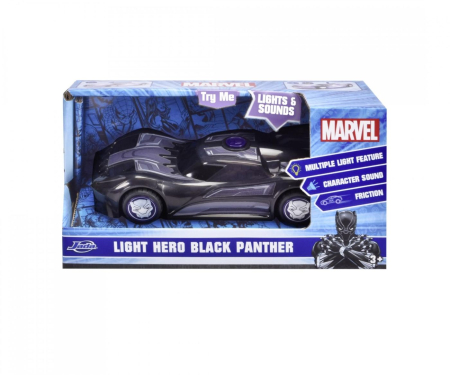 Mașinuțe cu telecomandă - JADA MARVEL MASINUTA LIGHT BLACK PANTHER CU SUNETE SI LUMINI SCARA 1:32