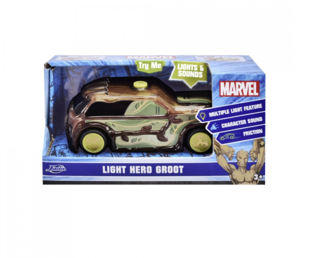 Mașinuțe cu telecomandă - JADA MARVEL MASINUTA LIGHT HERO GROOT CU SUNETE SI LUMINI SCARA 1:32