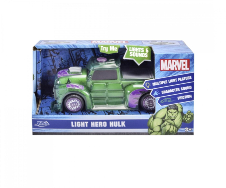 Mașinuțe cu telecomandă - JADA MARVEL MASINUTA LIGHT HERO HULK CU SUNETE SI LUMINI SCARA 1:32