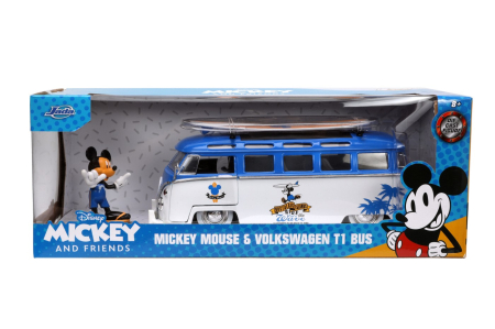 Jucarii - JADA MASINA DIN METAL VOLKSWAGEN T1 BUS SCARA 1 LA 24 SI FIGURINA MICKEY MOUSE